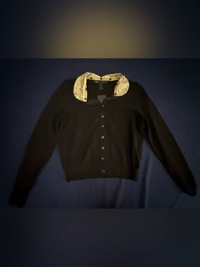 NWT Marc by Marc Jacobs Gold Pearl Embellished Collar Wool Top Black S $298